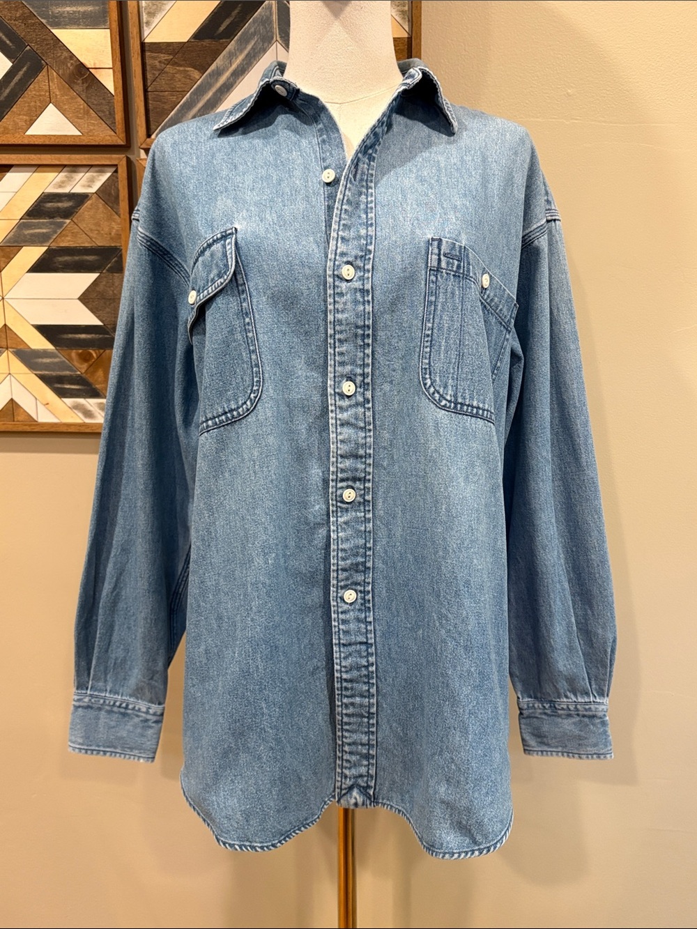 Vintage Ralph Lauren 90s Light Blue Denim Button-Front Workshirt Unisex Medium - Picture 1 of 10